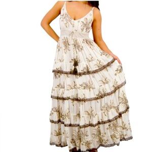 Advance Apparels Cream and Brown Floral Maxi Dress